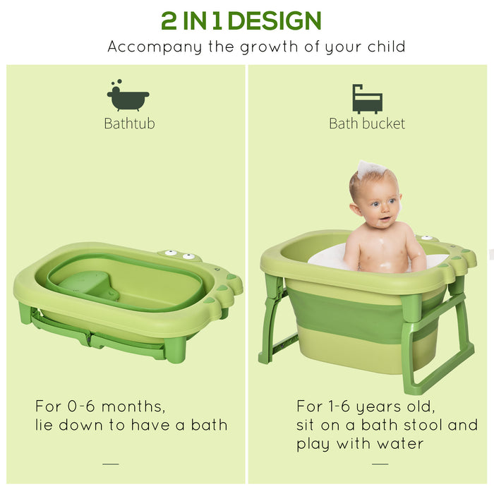 Collapsible Baby Bath Tub with Stool Seat - Non-Slip, Portable, Crocodile Design for 0-6 Years - Ideal for Newborns, Infants, and Toddlers