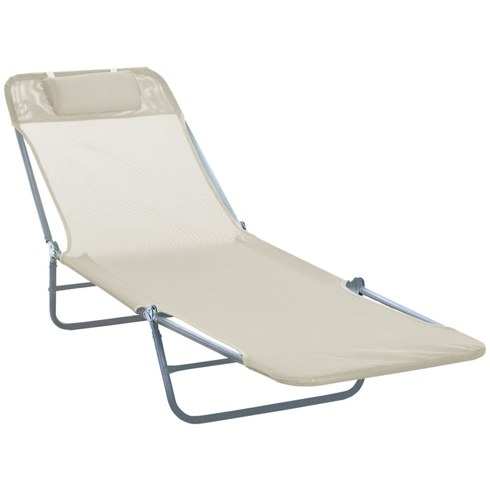 Adjustable Beige Garden Lounger - Reclining Sun Bed Chair with Multiple Positions - Ideal for Patio Relaxation and Sunbathing