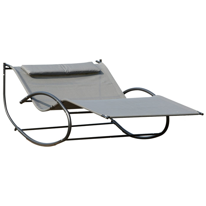 Double Hanging Hammock Chair - Grey Sun Lounger with Swing Rock Feature for Outdoor Patio Garden - Relaxing Comfort Seating for Adults