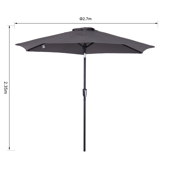 Aluminum Frame Patio Umbrella 2.7m - Grey Canopy with UV Protection - Ideal Outdoor Shade for Gardens and Patios