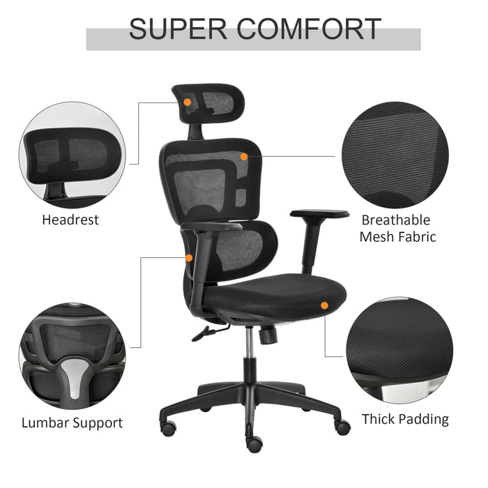 Ergonomic High-Back Mesh Office Chair - Swivel Desk Chair with Adjustable Height, Headrest, and Lumbar Support - Comfortable Padded Seating for Home Office Use