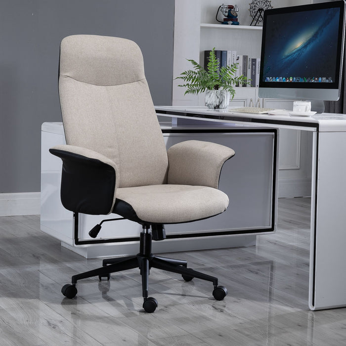 Ergonomic High Back Chair - Linen Fabric Desk Chair with Tilt & Adjustable Height, Armrests - Comfortable Seating Solution for Office Workers