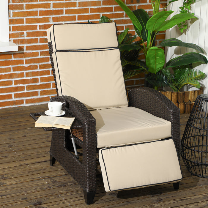 Outdoor Recliner Chair with Adjustable Features - Comfortable Seating with Backrest, Footrest, and Cushion, Includes Side Tray - Ideal for Patio Relaxation and Lounging