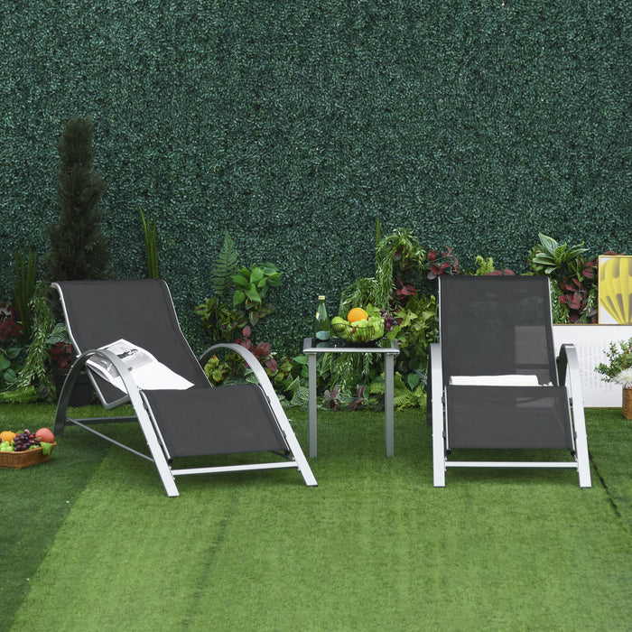 Outdoor Recliner Set - 3-Piece Garden Lounge Chair with Sunbathing Table, Black - Ideal for Patio Relaxation and Entertaining