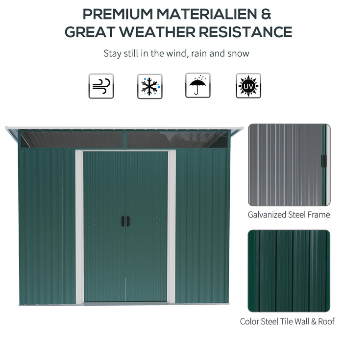 Pent Roofed Metal Shed - Garden Tool Storage Hut with Ventilation, 260 x 194 x 200 cm - Ideal for Organizing Gardening Equipment