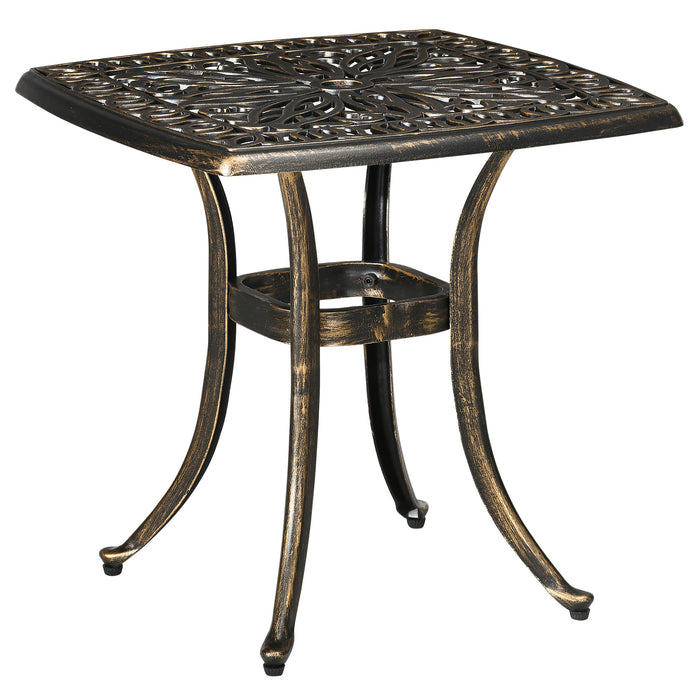 Cast Aluminium Patio Coffee Table - 54cm Square Outdoor Side Table with Umbrella Hole - Elegant Bronze Finish, Perfect for Patios & Gardens