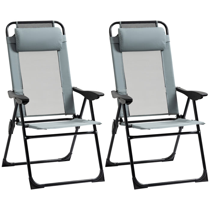 Outdoor Patio Chaise Lounge Set - 2 Portable Folding Recliner Chairs with Adjustable Backrest, Grey - Ideal for Poolside Relaxation and Sunbathing