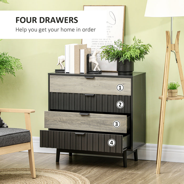 4-Drawer Chest in Grey and Natural - Bedroom & Living Room Storage Organizer, 80x35x80cm - Space-saving Solution for Home Clutter