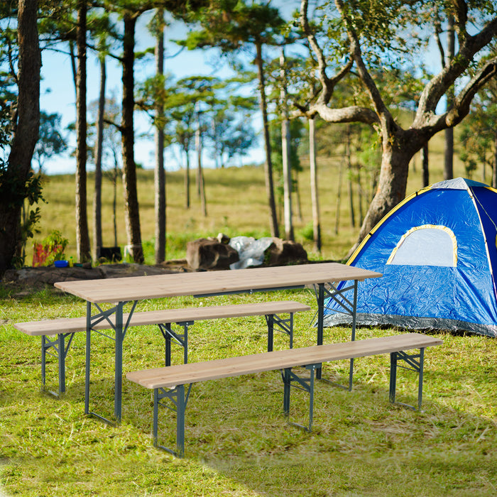 Foldable Wooden Camping Set with Picnic Table & Benches - Ideal for Outdoor BBQs and Garden Parties - Spacious Design for Family Gatherings, 218cm Length