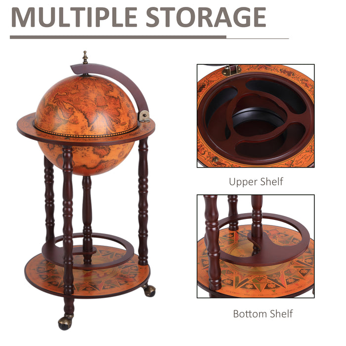 Retro Globe-Shaped Mini Bar - Movable Wine and Beverage Storage Trolley with Glass Bottle Holder - Ideal for Entertaining and Home Decor