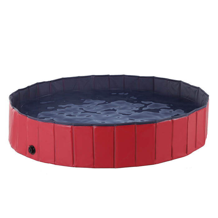 Foldable Dog Pool - 160cm Diameter, 30cm Height, Durable PVC in Red & Dark Blue - Ideal for Pet Bathing and Outdoor Play