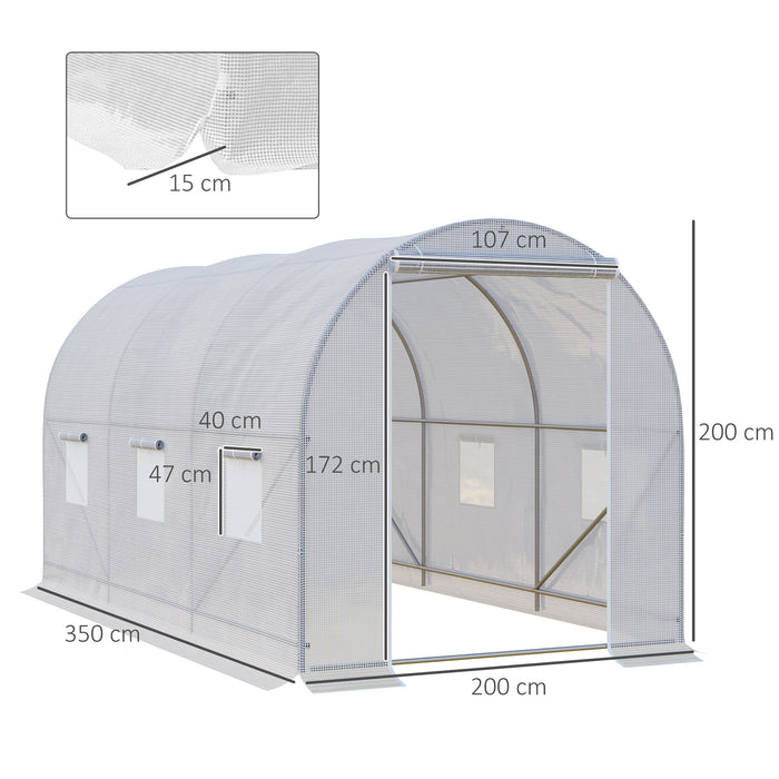 Polytunnel Walk-in Steel Frame Greenhouse - Spacious 3.5m x 2m x 2m White Structure for Gardening - Ideal for Growing Plants, Fruits and Vegetables