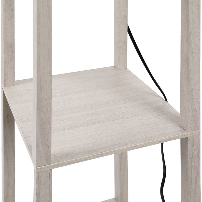 4-Tier Oak Floor Lamp with Storage Shelves - Contemporary Standing Light for Reading & Illumination - Ideal for Living Room, Bedroom, Office, and Dorm Spaces