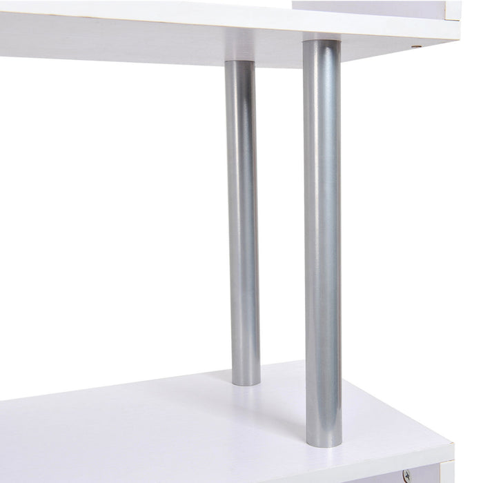 S-Shaped Wooden Bookshelf - Multi-Tier Storage Display Unit in White - Ideal for Organizing Books and Decor in Style