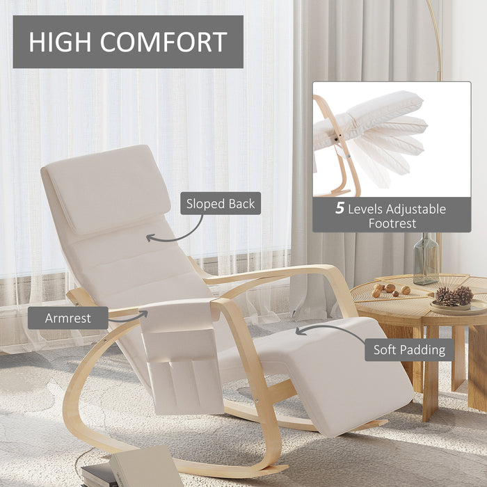 Adjustable Rocking Lounge Chair Recliner - Cream White Relaxation Seat with Footrest and Storage Pocket - Comfortable Seating Solution for Lounging and Relaxation