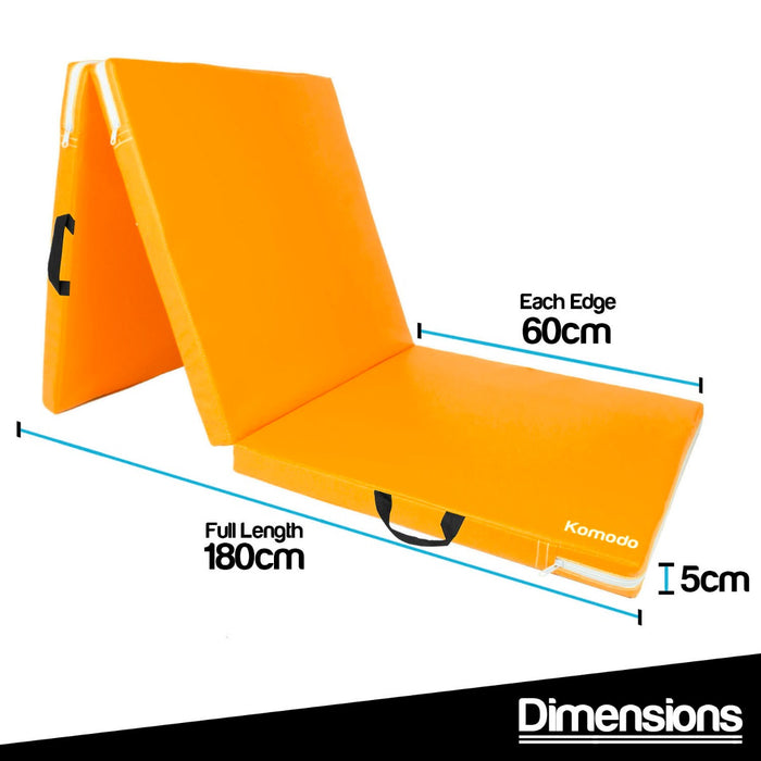 Komodo Tri-Fold Exercise Mat - Orange Portable Foam Yoga Pad - Ideal for Workouts, Pilates, and Stretching Sessions