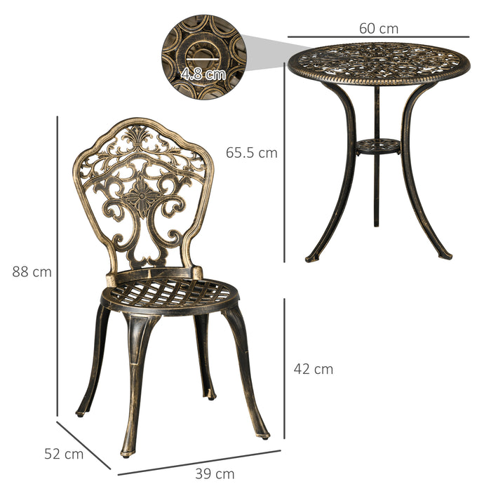 Cast Aluminium Bistro Set - 3-Piece Outdoor Furniture with Parasol Hole, Includes Round Coffee Table and 2 Armless Chairs - Ideal for Garden and Patio Entertainment