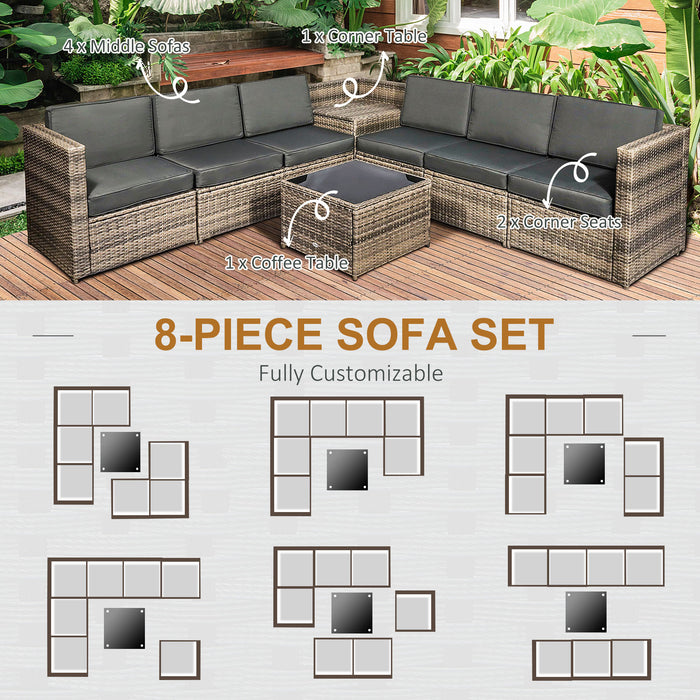 6-Seater Rattan Wicker Sofa Set - Outdoor Patio Furniture with Storage Side Table and Cushions, Mixed Brown - Ideal for Entertaining and Relaxation