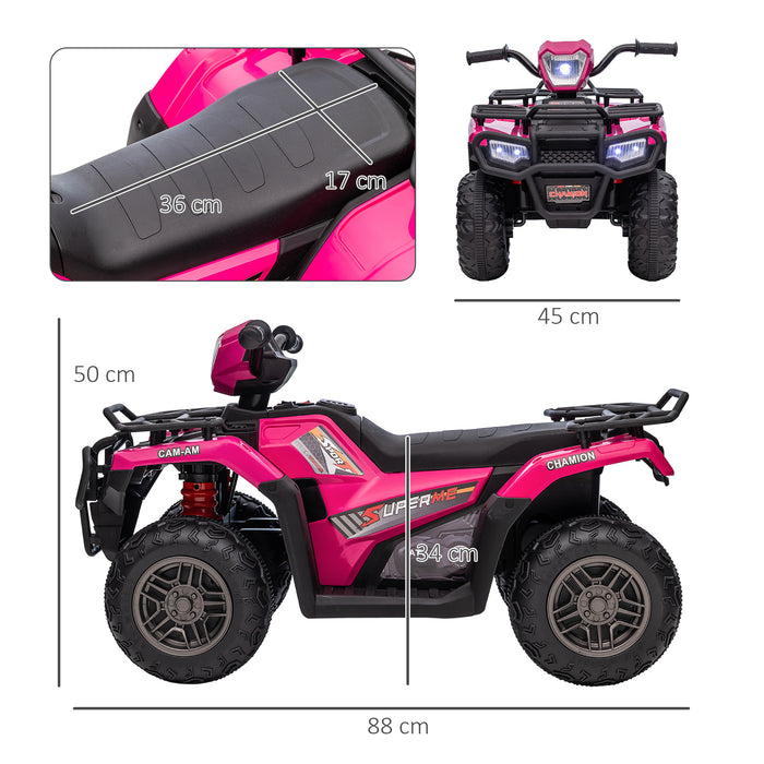 Kids Quad Bike ATVB12 - 12V Ride-On ATV with Music, Forward/Reverse Functions, LED Headlights - Perfect Outdoor Fun for Children Ages 3-5, Pink