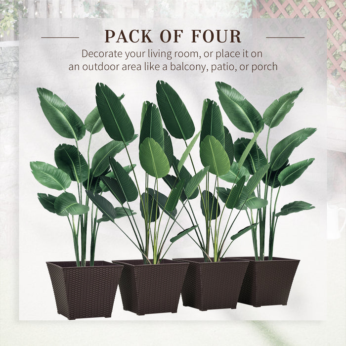 Rattan Effect Planter Set - 4-Pack Indoor/Outdoor Stackable Garden Pots - Space-Saving Solution for Patio, Porch, and Deck Gardening