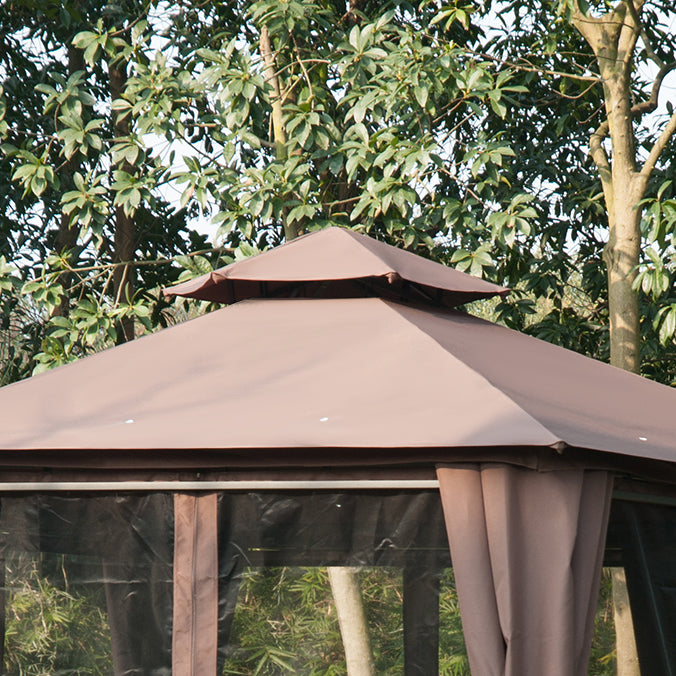 Hexagon Gazebo Canopy - Outdoor Patio Party Tent with 2-Tier Roof and Side Panel - Elegant Shelter for Garden Celebrations, Brown
