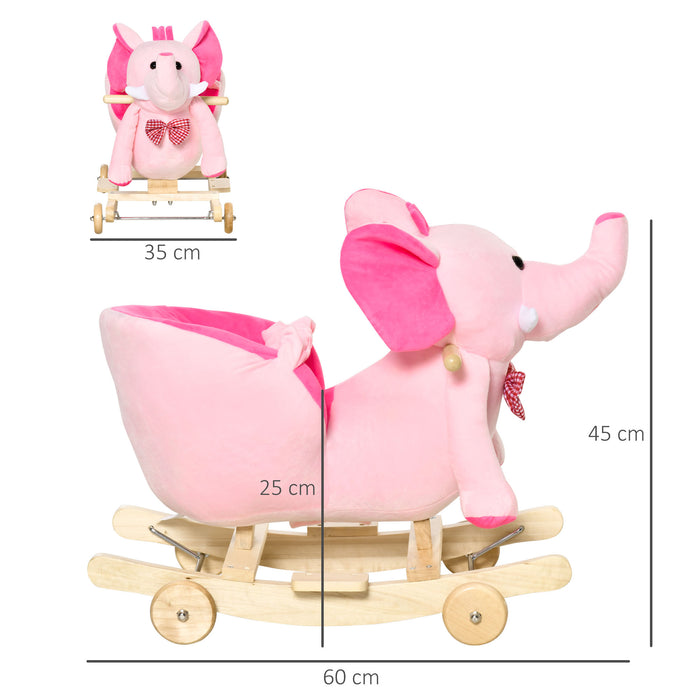 Plush Elephant Rocker and Ride-on Toy with Wheels - Soft Wooden Rocking Horse for Toddlers, 32 Lullabies Included - Ideal for Indoor Play and Early Childhood Development