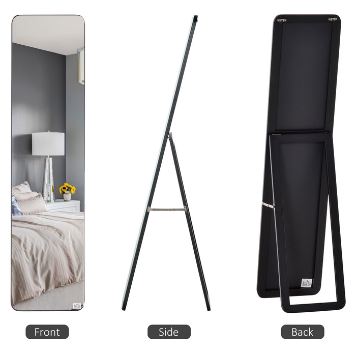 Full Body Mirror with Stand - Versatile Full-Length Mirror for Wall or Freestanding Use in Bedroom and Hallway - Sleek Tall Mirror for Dressing and Home Décor, Black