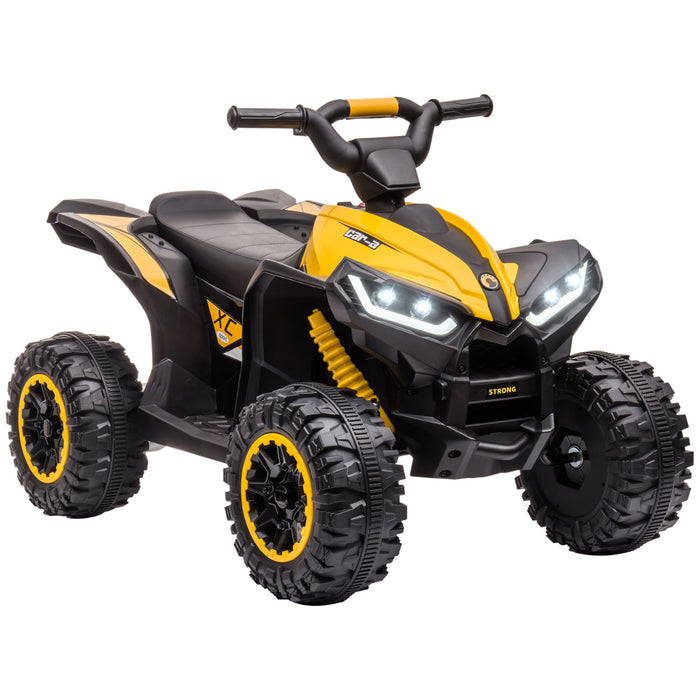 12V Quad Bike ATV Ride-On Toy with Multiple Speeds and Slow Start - Forward/Reverse, Suspension, Horn, Music Features in Vibrant Yellow - Perfect Outdoor Fun for Kids