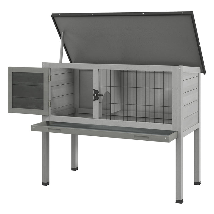 Wooden Rabbit and Guinea Pig Hutch with Built-in Tray - Weather-Resistant Asphalt Roof and Accessible Design, Grey, 84 x 43 x 70 cm - Ideal for Outdoor Small Animal Housing