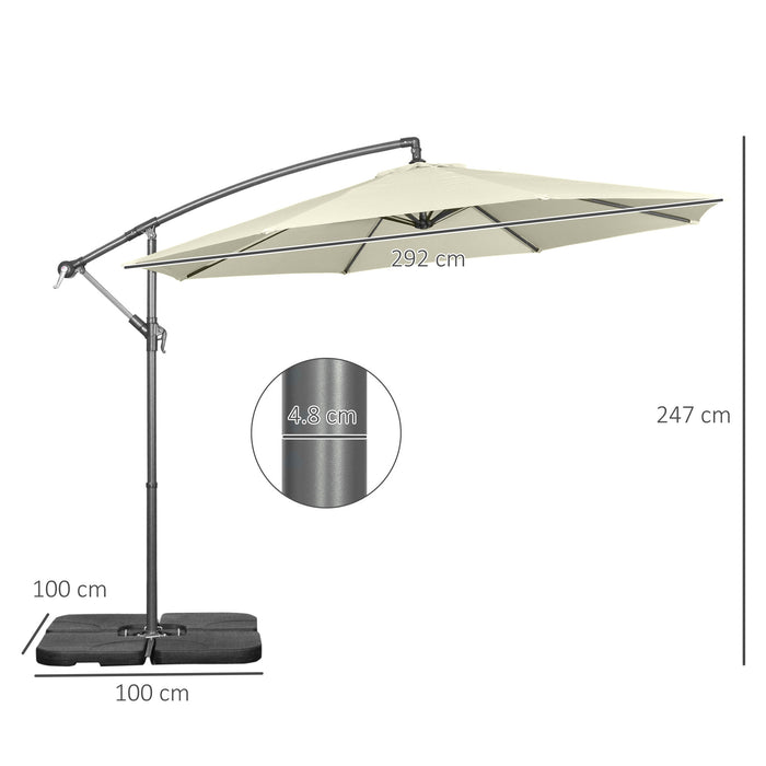 Banana Cantilever Umbrella with Crank Handle - 3m Beige Sun Shade Garden Parasol with Cross Base - Convenient Outdoor UV Protection for Patio, Deck, Poolside