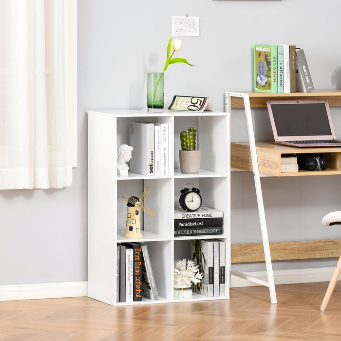 3-Tier 6-Cube Storage Organizer - Particle Board Cabinet Bookcase with Shelving - Ideal for Home Office Organizing and Decor in White