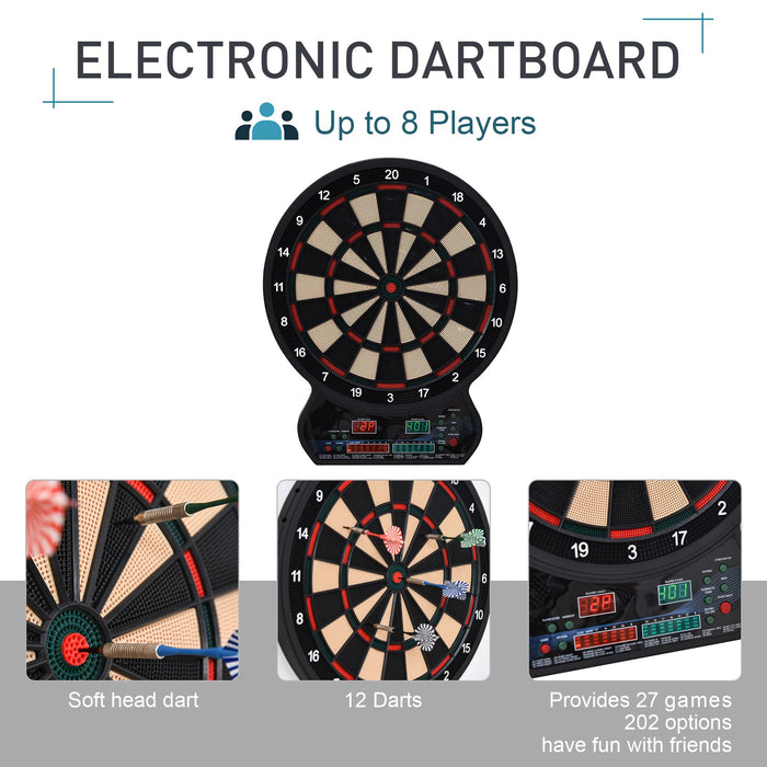 Electronic LED Dartboard with Scorekeeper - Accommodates Up to 8 Players with 27 Variations, Includes 12 Darts & 30 Tips - Ideal for Family Entertainment & Office Leisure Activities