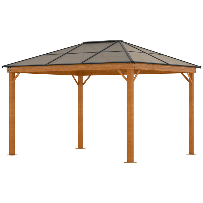 3 x 3.6 m Hardtop Gazebo - Polycarbonate Roof and Aluminium-Steel Frame with Nettings and Sidewalls - Ideal for Garden and Patio Use, Khaki Shade