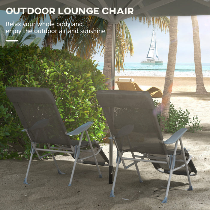 Outdoor Sun Lounger Set of 2 - Reclining Garden Chairs with Adjustable Footrest & 5-Level Backrest, Includes Headrest, Black - Perfect for Patio Relaxation & Comfort