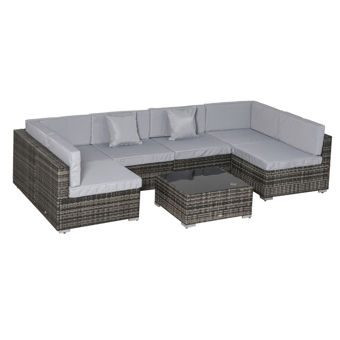 7-Piece Rattan Patio Furniture Set - Outdoor Sectional Sofa with Coffee Table, Wicker Weave, Cushions & Pillows - Ideal for Garden Entertaining and Relaxation