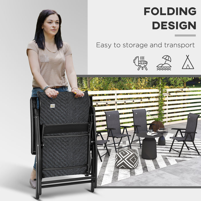 Outdoor Wicker Folding Chairs - Set of 2 PE Rattan Patio Chairs with 7-Level Adjustable Backrest and Armrests - Ideal for Dining and Camping