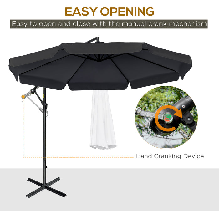 Banana Parasol Cantilever Umbrella - 2.7m Adjustable Hanging Sun Shade with Crank Handle and Sturdy Cross Base - Ideal for Outdoor Use and UV Protection