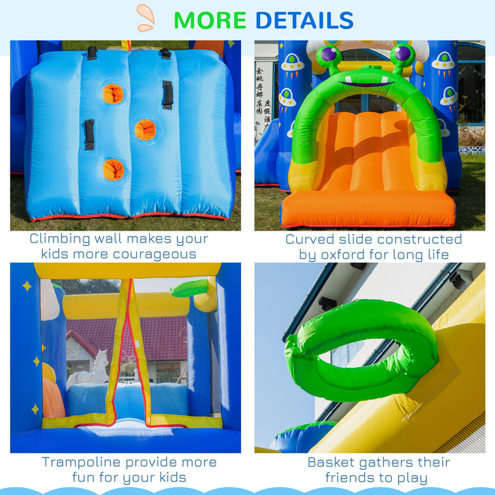 Large Alien-Style 4-in-1 Bounce Castle - Inflatable House with Slide, Trampoline, Climbing Wall, and Basketball Hoop - Outdoor Fun for Kids Ages 3-8