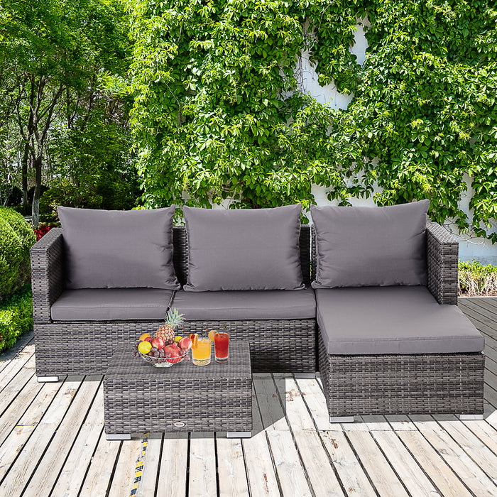 4-Seater PE Rattan Garden Lounge Set - Weather-Resistant Grey Outdoor Furniture Ensemble - Perfect for Patio and Social Gatherings