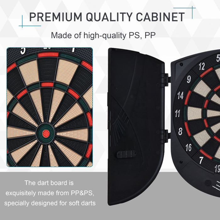 Electronic Dartboard Set - 26 Games, 185 Variations, Storage Cabinet, 6 Darts Included - Multi-Game Entertainment for Home Use