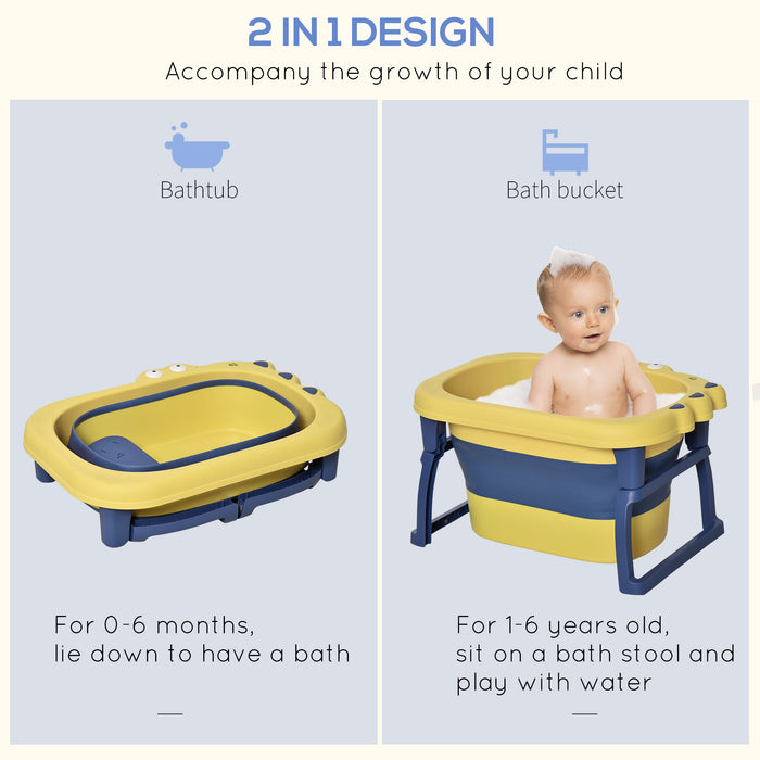 Collapsible Crocodile Baby Bath Tub - Non-Slip, Portable Design with Stool Seat - Ideal for Newborns to 6-Year-Old Children Toddlers