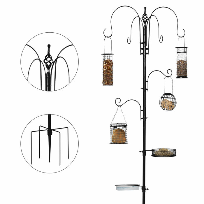 Bird Feeding Station Kit with 6-Hook Pole - Includes 4 Hanging Feeders for Peanuts, Seeds, & Fat Balls - Perfect for Garden Bird Enthusiasts