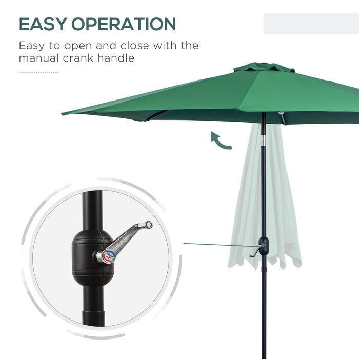 Tilting Parasol Garden Umbrella - Outdoor Sun Shade with 8 Ribs, Tilt, and Crank Handle in Green - Ideal for Balcony, Bench & Garden Areas