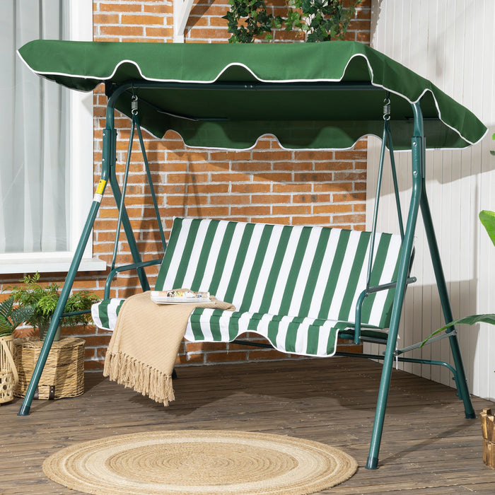 Garden Swing Chair with Adjustable Canopy - 3-Seater, Steel Frame, Padded Comfort, in Lush Green - Perfect Outdoor Lounging for Family and Friends