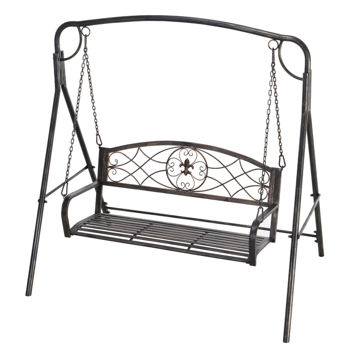 2-Seater Metal Garden Swing Chair - Modern Outdoor Sling Bench in Black - Elegant Seating for Patio or Yard