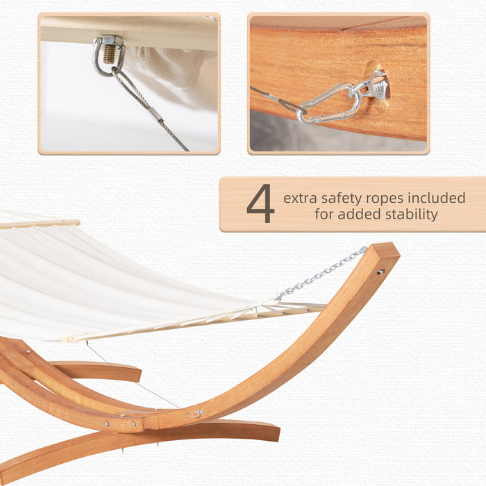 Outdoor Garden Hammock with Wooden Stand - White Swing Hanging Bed for Patio Leisure - Ideal for Backyard Relaxation and Comfort