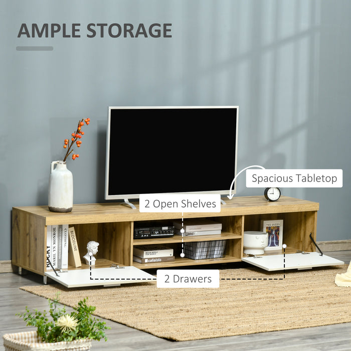 Modern 90-Inch TV Stand - Oak and White Entertainment Center with Storage Drawer and Shelving - Ideal for Living Room and Bedroom Media Organization