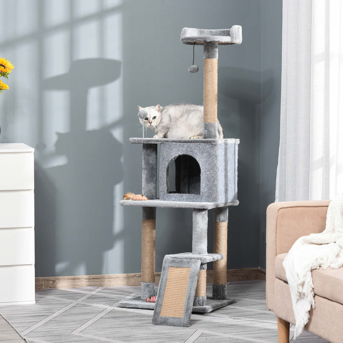 Cat Tree Tower 142cm - Climbing Kitten Activity Center with Scratching Post, Perch, Roomy Condo & Hanging Toy - Ideal for Playful Cats and Scratch Training