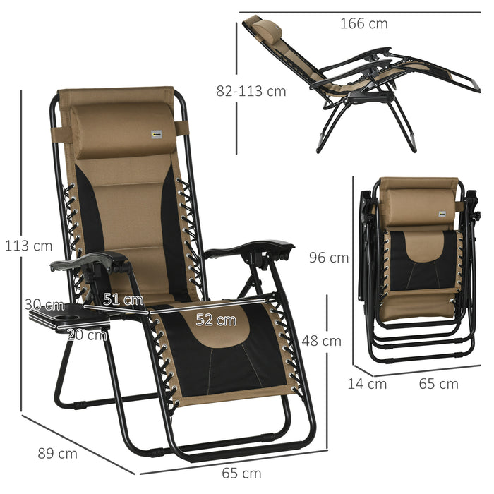 Outdoor Recliner with Adjustable Backrest - Zero Gravity Patio Lounger, Folding Chair with Cup Holder and Padded Pillow - Ideal for Patio, Poolside Relaxation, Coffee Color