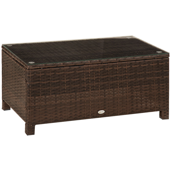 Rattan Outdoor Coffee Table with Tempered Glass Top - Mixed Brown Patio Furniture for Garden & Deck - Elegant Entertaining and Relaxation Piece